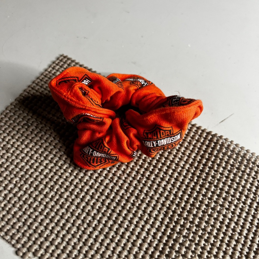 Harley-Davidson Logo Scrunchie Orange Black Bar & Shield Hair Accessory